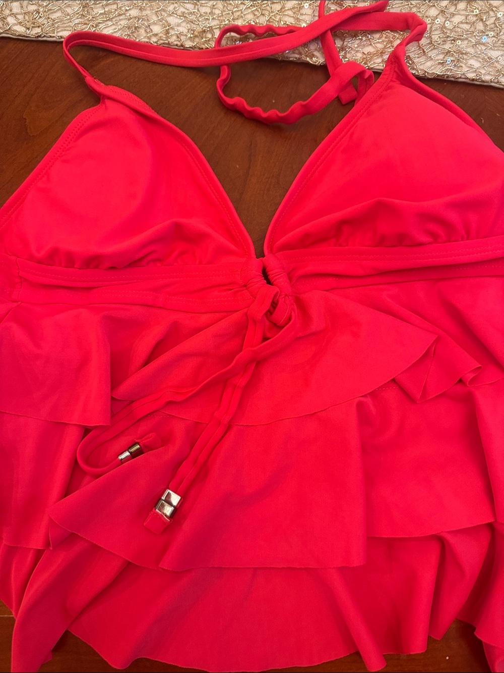 Catalina Bright Red Ruffle Bandeau Swim Top